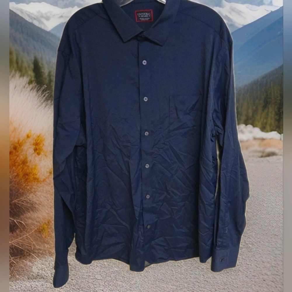 Untuckit Men's Shirt 2X Large Long Sleeve Navy Blue Button Up